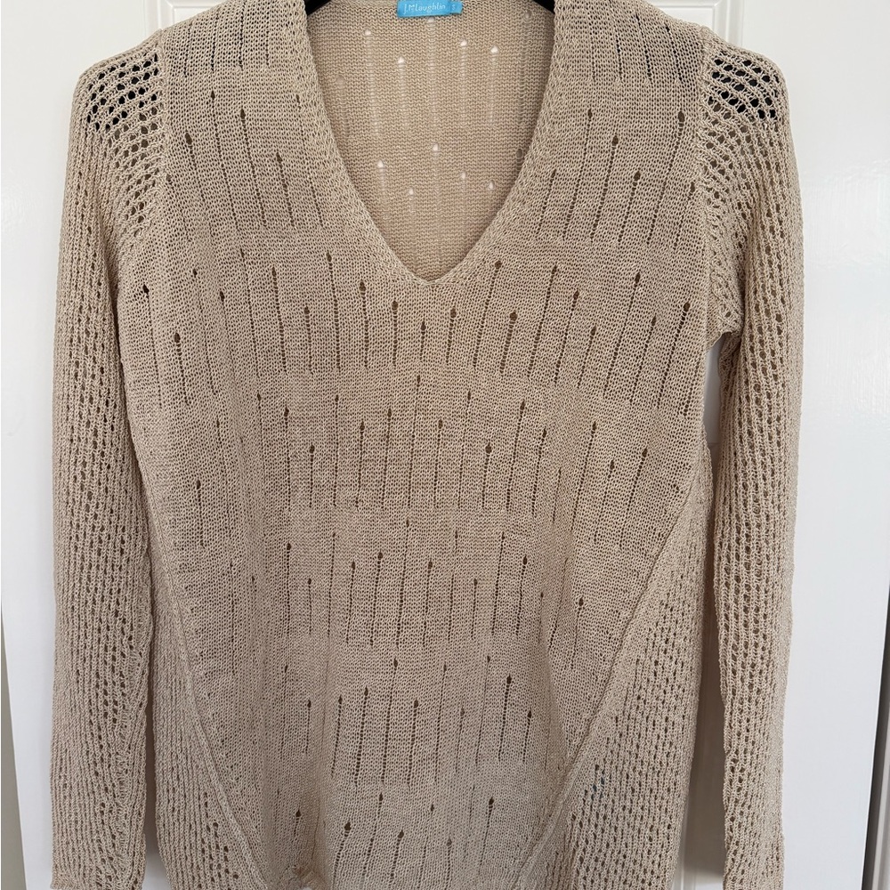 J. McLaughlin gold/beige Open-Knit V-Neck Sweater